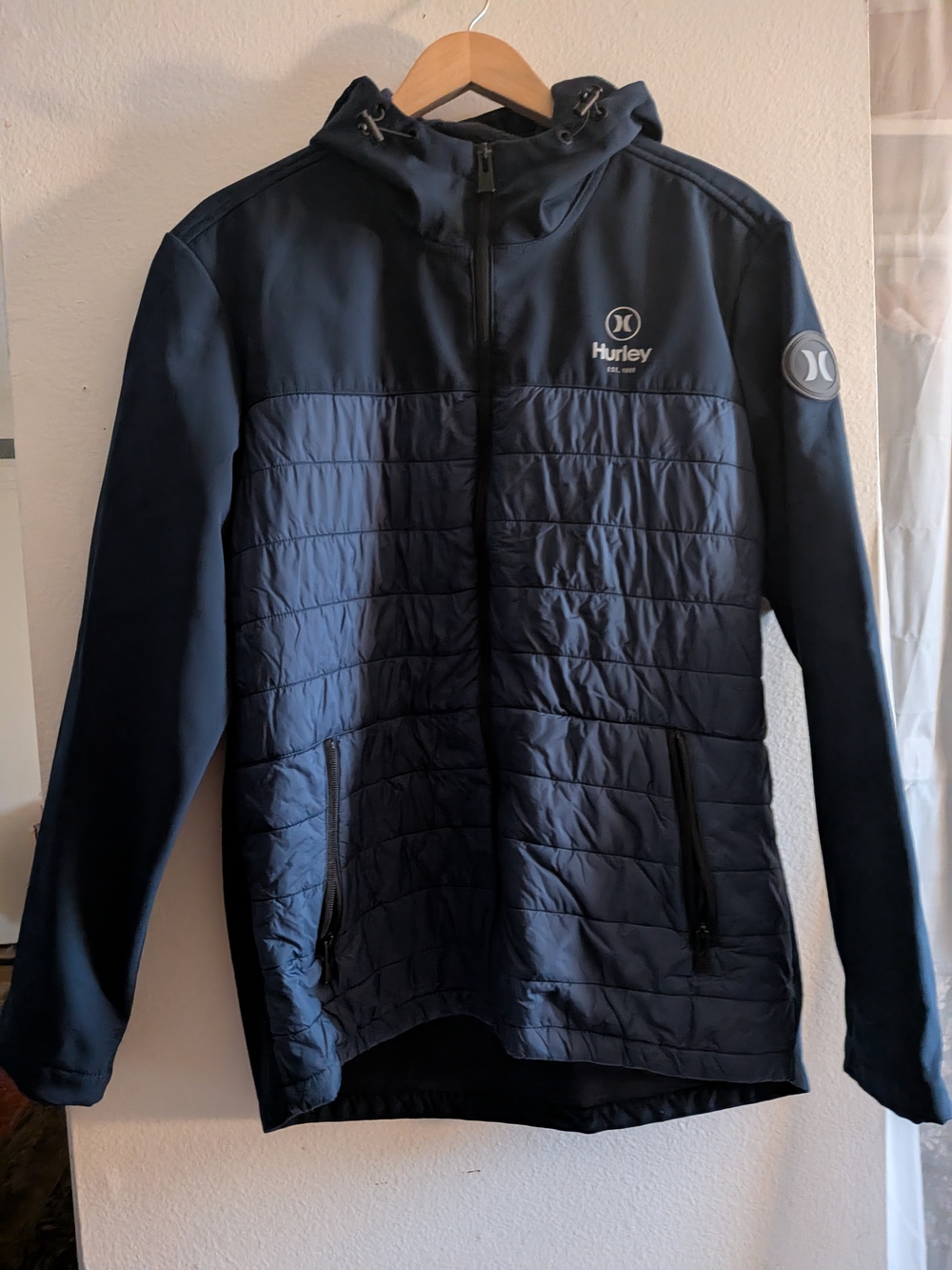 Hurley Men's Dark Blue Quilted Hooded Jacket